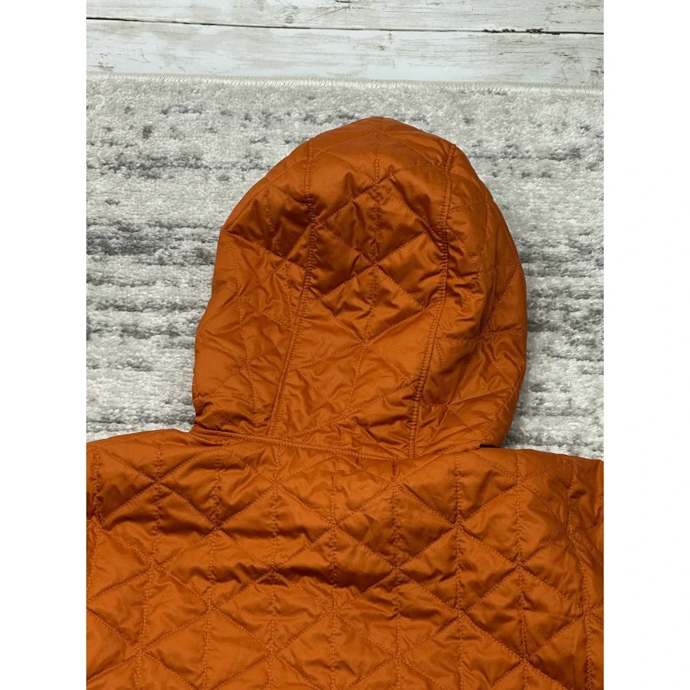 LL Bean Quilted Pullover Mens M Orange Navy Primaloft Hooded Anorak 503856